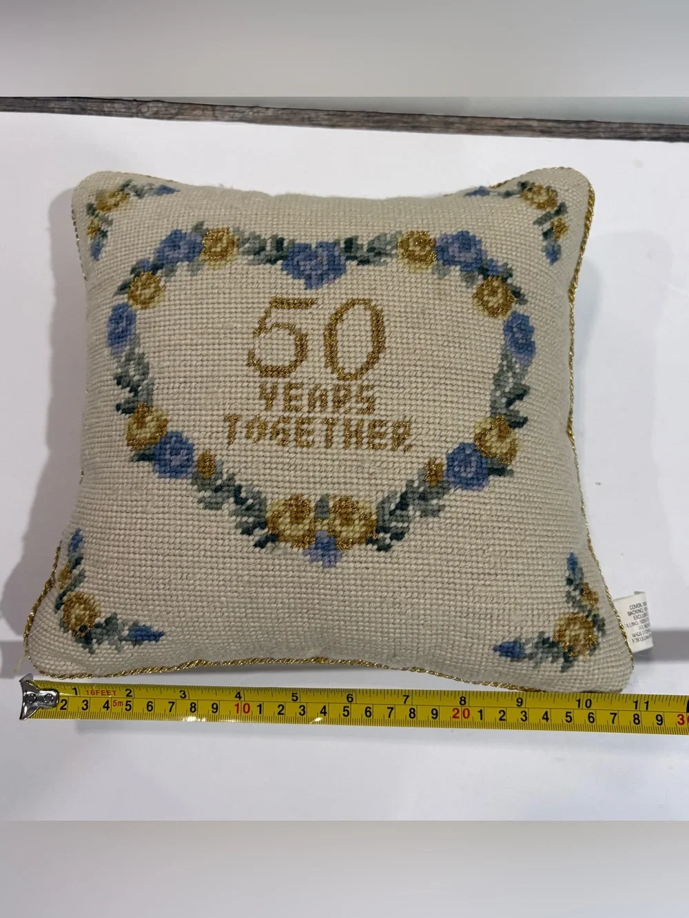 Vtg Lillian Vernon Needlepoint Floral Throw Pillow 50 Years Together Velvet Wool